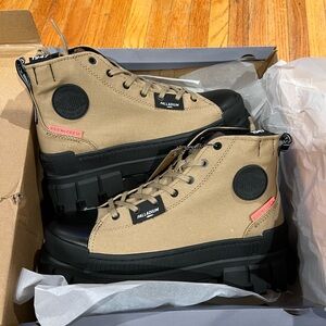 Palladium Beige and Black High-Top Sneakers